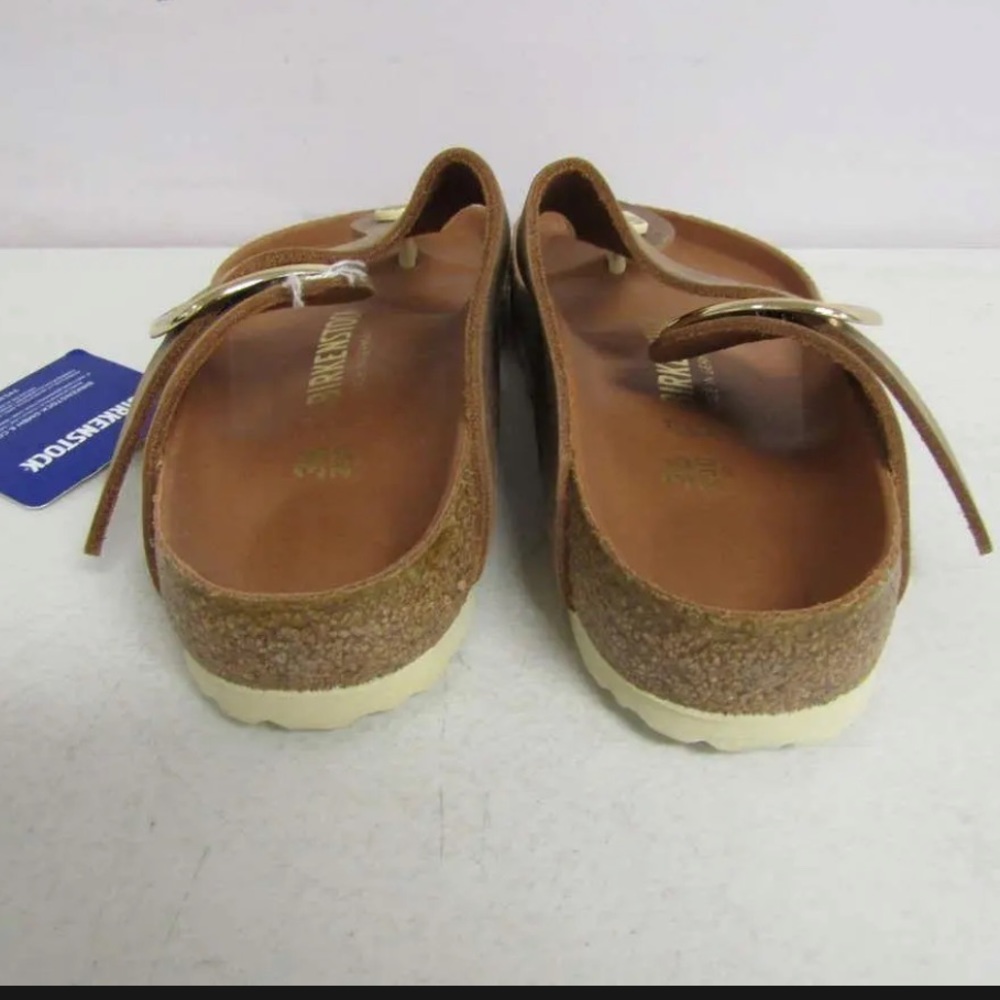 Birkenstock Women's 5/Men's 3 Gizeh Big Buckle Leather Thong Sandals Cognac - Picture 5 of 12